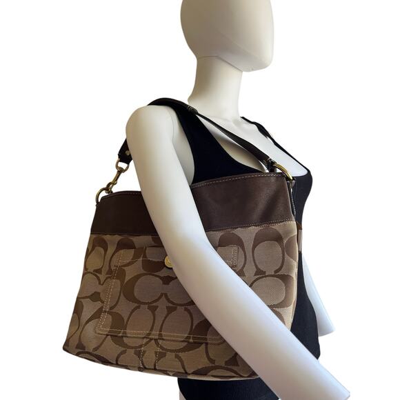 Coach Brown Khaki C Logo Canvas Shoulder Bag y2k - Picture 1 of 4